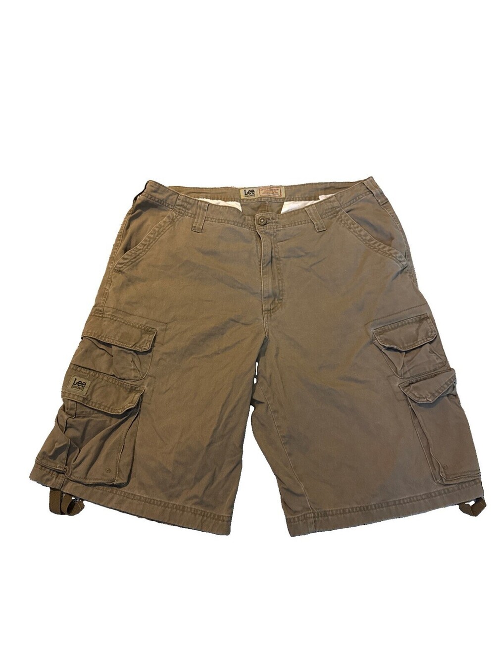 Vtg Lee Dungarees Cargo Shorts Mens 34 Khaki Tan Cotton Y2K Baggy Skater Grunge
